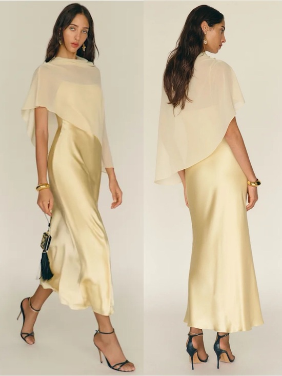 Reformation Dresses & Skirts - Reformation Lilibeth Silk Dress Detachable Sheer Cape Blonde